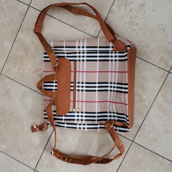 Limited Ed. Loulu Pink Beige Black White Plaid Backpack Bag - Picture 4 of 13